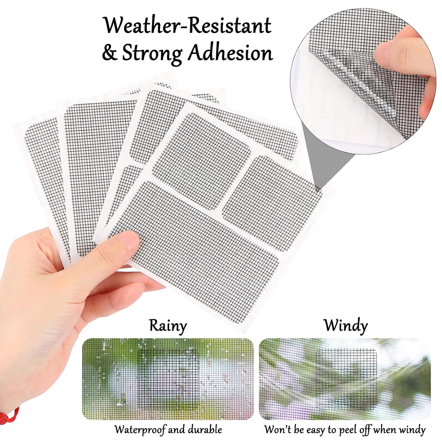 20 Sheets Window Screen Patches Repair Kit, Black 3 Sizes Window Screen Repair Kit for Mesh Screens Door, Window Drain Holes, Self-Adhesive Fiberglass Quick Screen Repair Tape