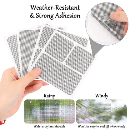 20 Sheets Window Screen Patches Repair Kit, Black 3 Sizes Window Screen Repair Kit for Mesh Screens Door, Window Drain Holes, Self-Adhesive Fiberglass Quick Screen Repair Tape