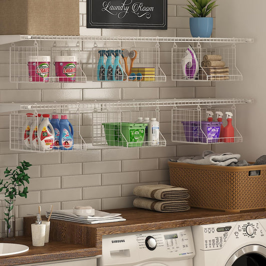 3-Tier Foldable Laundry Basket Organizer with Rotating Hooks(no wire shelf) | Space-Saving Over Washer and Dryer Shelf for Laundry Room Organization and Storage, Durable Wire Shelving Unit, White
