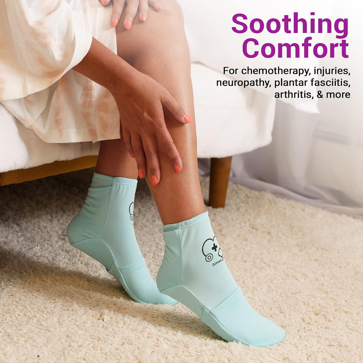 Zomaple Cold Therapy Socks, 2 Gel Packs for Neuropathy & Hot Feet Comfort