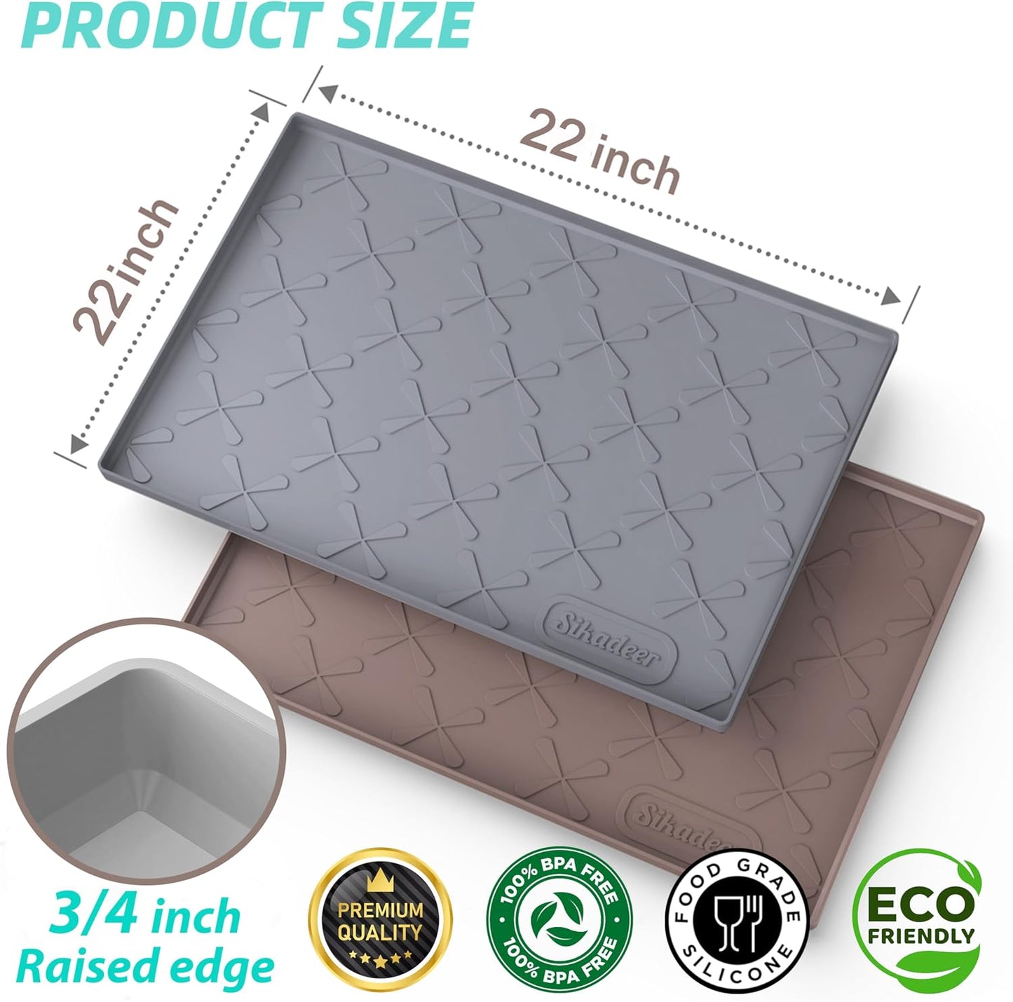 Waterproof Under Sink Mat 34" x 22", Silicone Mat Kitchen liner | BPA-Free Silicone Tray with Raised Lip Protect Cabinets from Leaks, Versatile Home Organizer for Bathroom, Pets, Boots, Floor