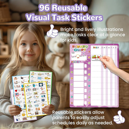 JJPRO Magnetic Bedtime/Morning/Daily Routine Chart for Kids with Reward Jar-Morning Routine Chart,Daily Checklist Reward Chart for Toddlers,Reward Jar for Kids,Cute Visual Schedule Board for Home