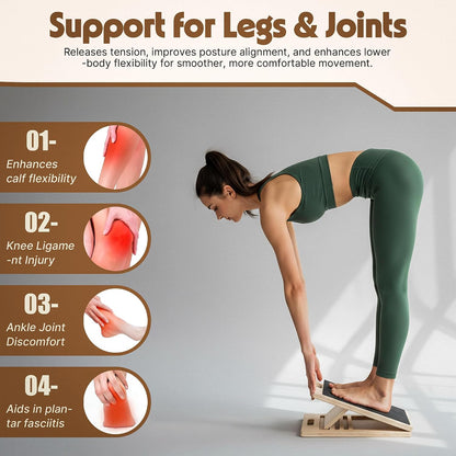 Wooden Slant Board for Calf Stretching, Adjustable Calf Stretcher Incline Wedge for Squats, Foot Ankle Heel Leg Stretch, Physical Therapy Balance Board, Portable with Carry Bag & Loop Band