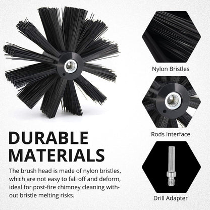 6 Inch Dryer Vent Cleaner Brush Head, Duct Cleaning Brush with 3/8” Hex Shaft Drill Attachment for Dryer Vent Cleaning, Fireplace, Chimney Washing, Compatible with Standard M8 Flexible Rods