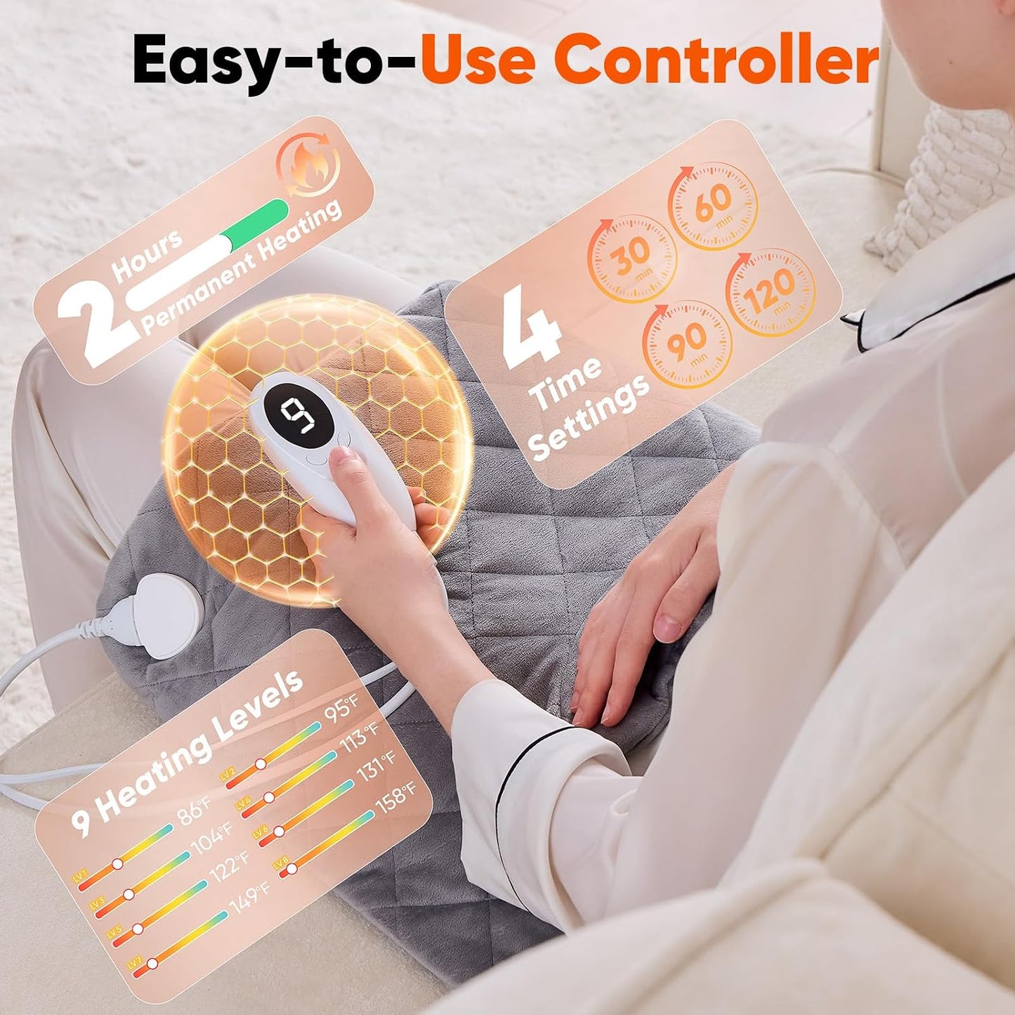 Weighted Heating Pad for Neck Shoulders and Back, Mothers Day Gifts for Mom Wife Grandma, Birthday Gifts for Women Men Dad, Instant Electric Heated Blanket with 9 Heat Options 4 Auto-Off Timer, Grey