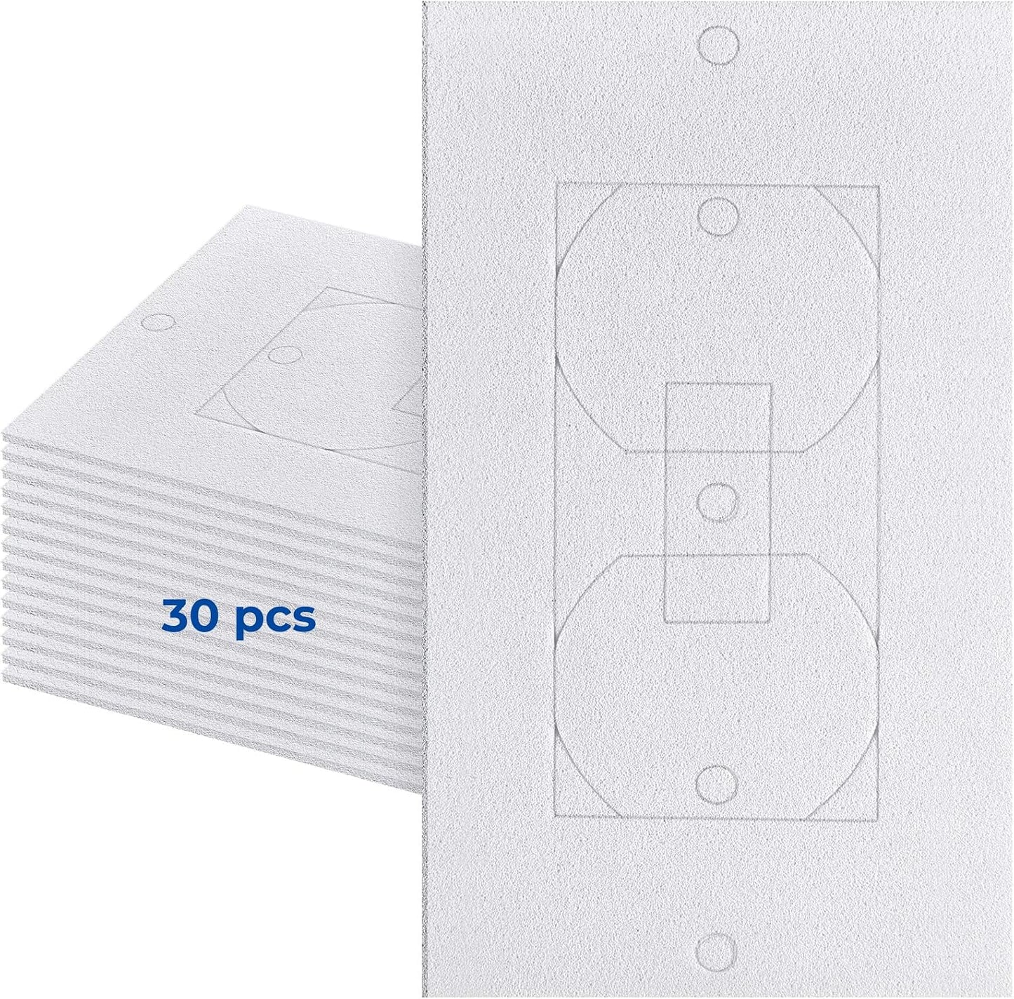 Wall Insulation Outlet Insulators Draft Sealers, 30 Pack Electrical Outlet Insulation Pads, EVA Foam Gasket for Wall, Light, Switch Socket Cover Compatible with Duplex Toggle Rocker (30Pack White)