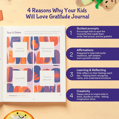 Sonder Kids Wellness Gratitude Journal - Kids Journal for Girls and Boys, Hands-On Activities like Crosswords, Coloring and Nature Prompts, Undated, Ages 6-12, 56 pages