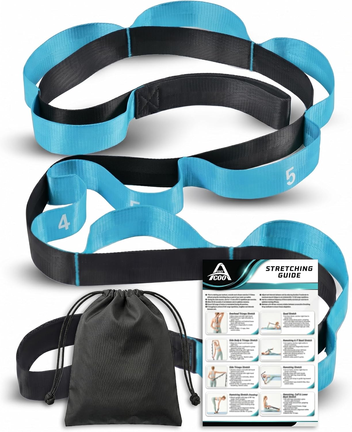 Acozycoo Stretching Strap with Loops for Physical Therapy,Knee,Calf,Back | Yoga Strap for Stretching,Non-Elastic Stretch Band,Rehab,Pilates,Flexibility Training,Hamstring,Leg Lifter,Fascia,Leg,Hip