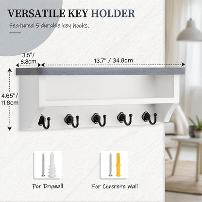Nekon Key Holder Wall Mount, Wall Organizer Shelf with 5 Key Hooks | Wall Mounted Key Rack Room Decor for Home and Apartment Essentials