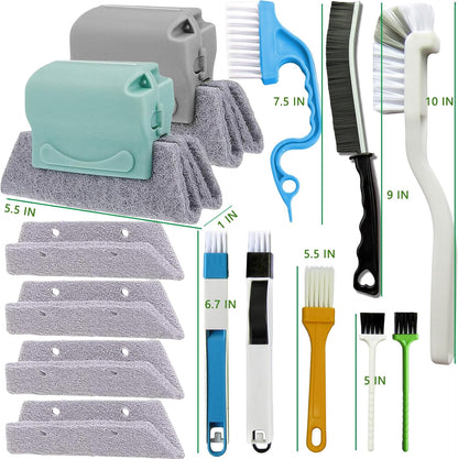 CRAFNEW 14Pcs Window Track Cleaning Tools, Groove Gap Cleaning Brush Kit | Crevice cleaner for window tracks, sliding doors, tile grout, AC vents, keyboards, window sills, shower tracks, car air vents