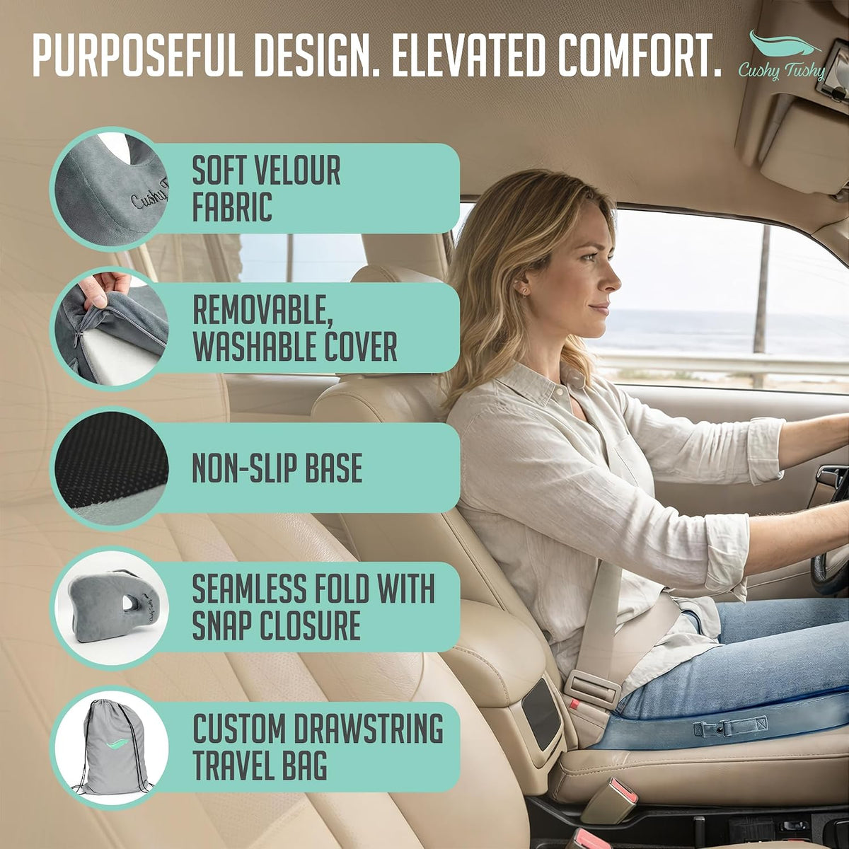 Cushy Tushy Premium Foldable Travel Seat Cushion - for Relief of Lower Back, Sciatic, Butt and Tailbone Pain - for Home & Office Use, Perfect for Travel or Driving - Coccyx Seat Cushion