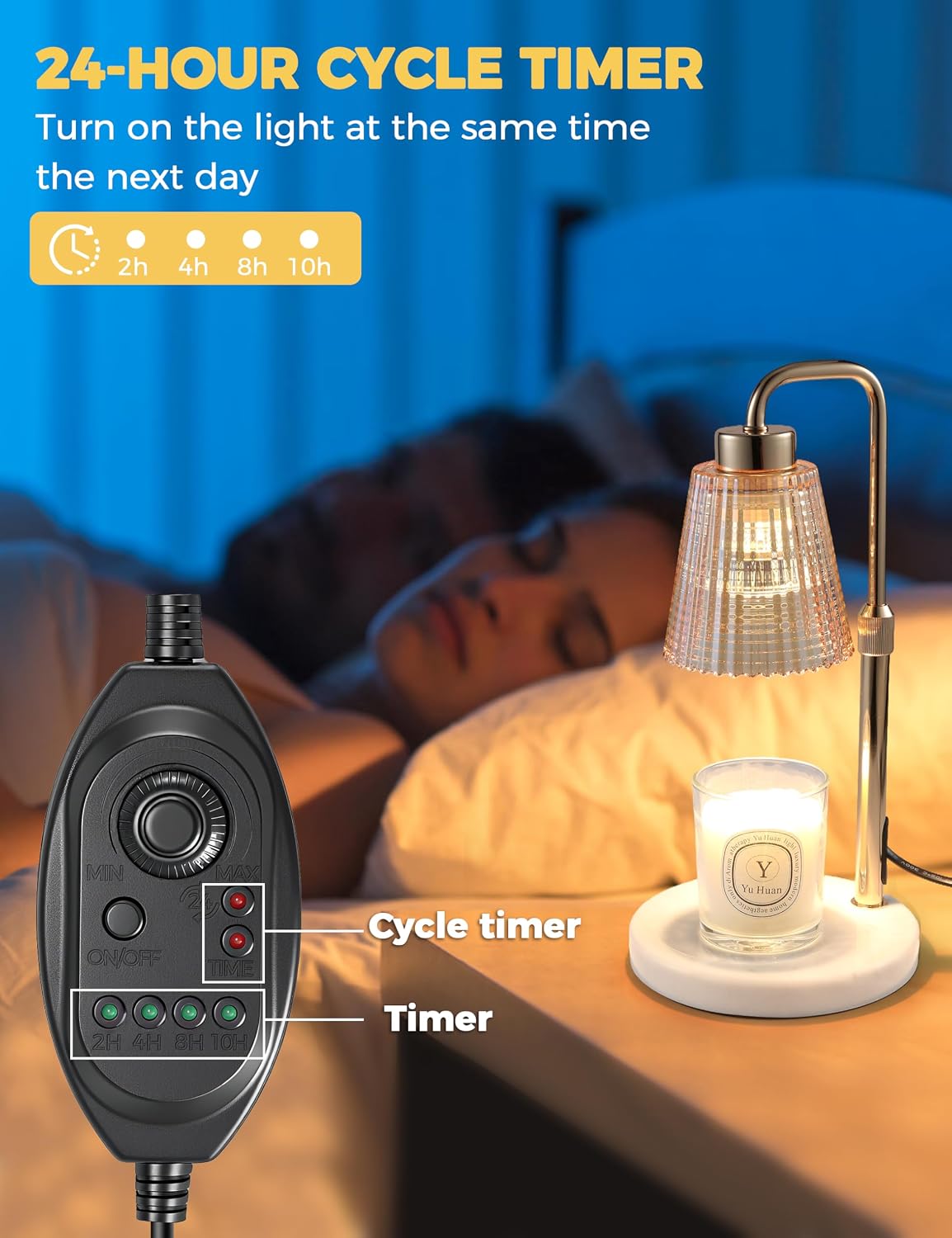 Silver Gray Candle Warmer Lamp with 24h Cycle Timer, Dimmable Wax Warmer