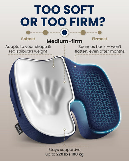 5 STARS UNITED Seat Cushion - Memory Foam Chair Cushion for Tailbone Pain Relief - Ergonomic Support for Coccyx, Sciatica & Butt - Office, Desk & Gaming Chair, Car Seat, Wheelchair, Airplane, Black