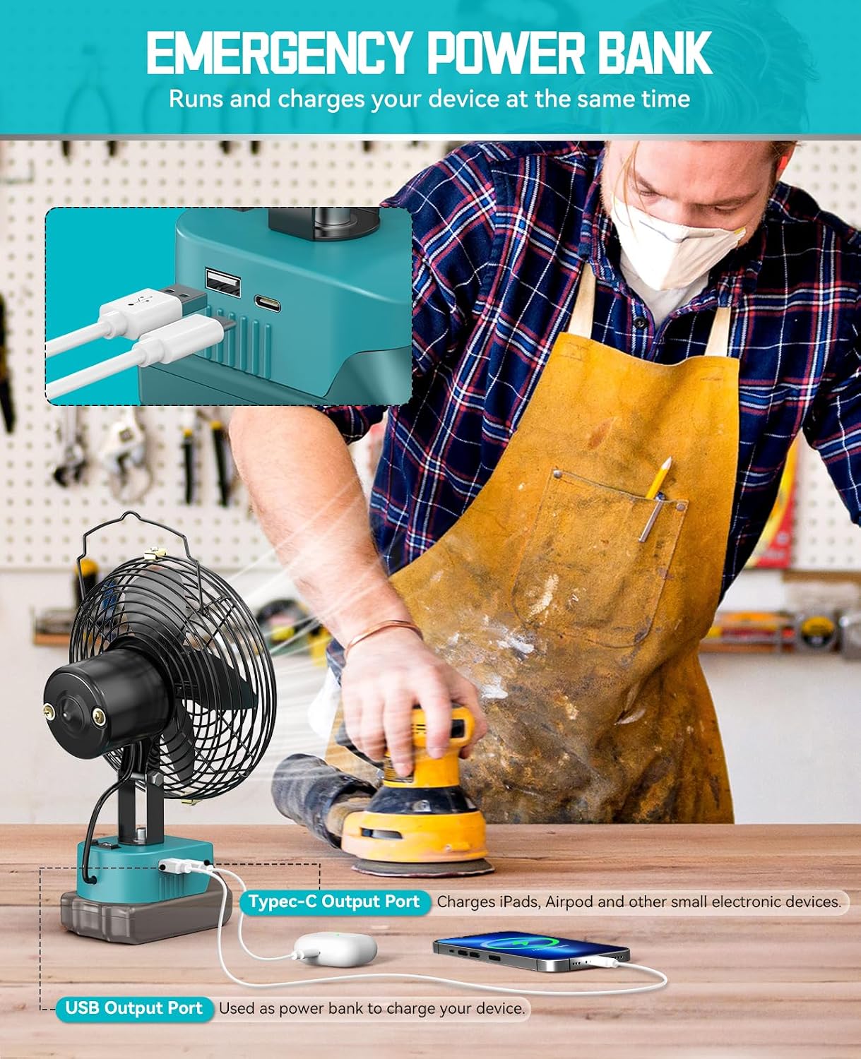 Ecarke 4" Clip Fan Compatible with Milwaukee 18V Battery (Tool Only) 3-Speed Cordless Clip-On Fan with 360° Rotation Low Noise Portable Desk Fan for Camping Jobsite Tent Fishing Outdoor