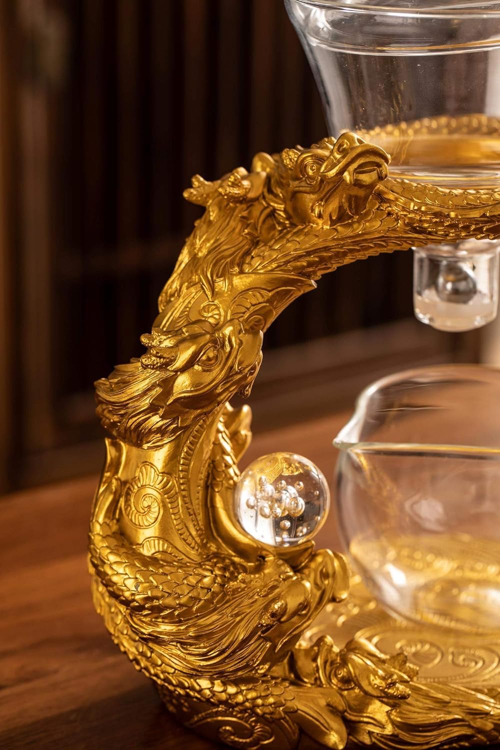 Glass Teapot Set with Infuser Semi Automatic Dragon Tea Set (Blue golden teapot)