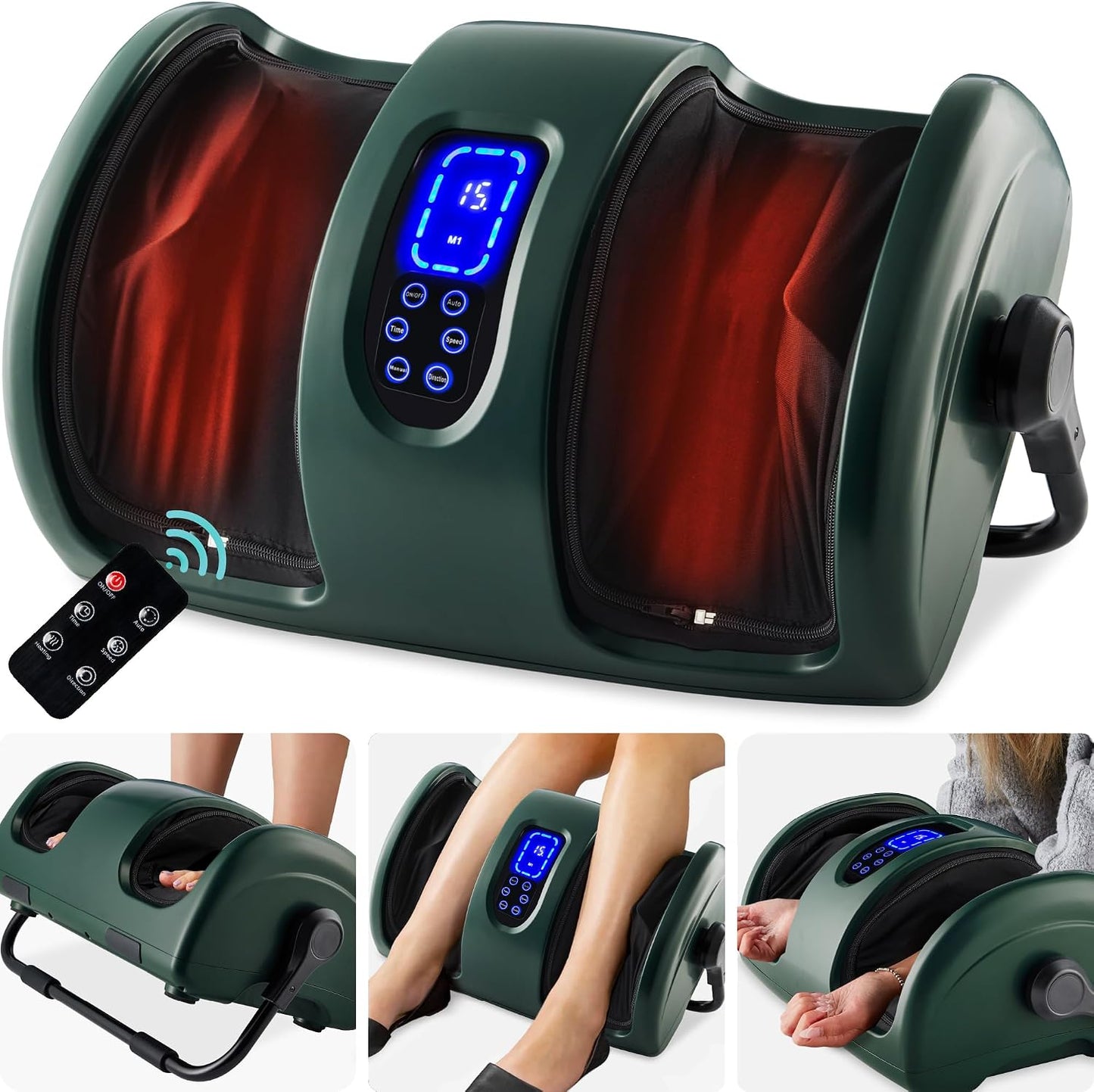 Best Choice Products Shiatsu Foot Massager with Heat for Plantar Fasciitis & Neuropathy, Kneading Foot & Calf Massager with Remote, 360° Adjustable Handle, Rolling & Compression Massage - Navy