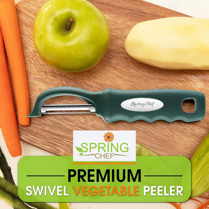 Spring Chef Swivel Potato Peeler w/Soft Grip Handle, Set of 2, Pine Green