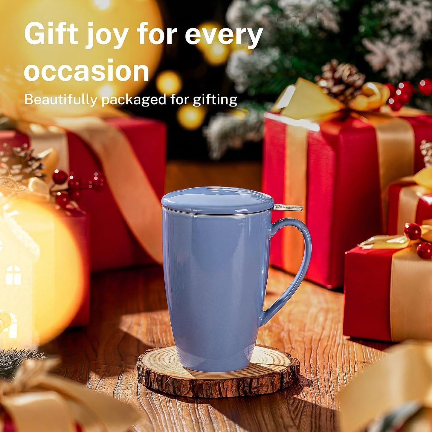 Sweese 15oz Porcelain Tea Mug with Infuser and Lid – Microwave Safe, Ergonomic Handle, Lead-Free Glaze, for Loose Leaf Tea