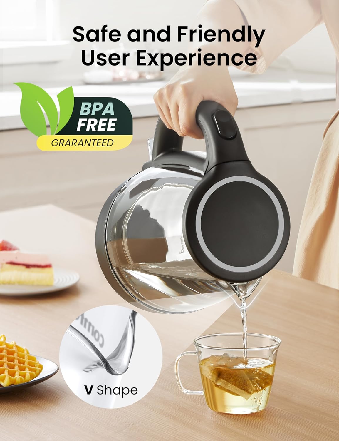 COMFEE' 1.7L Glass Temperature-Control Electric Kettle with 6 Preset Modes