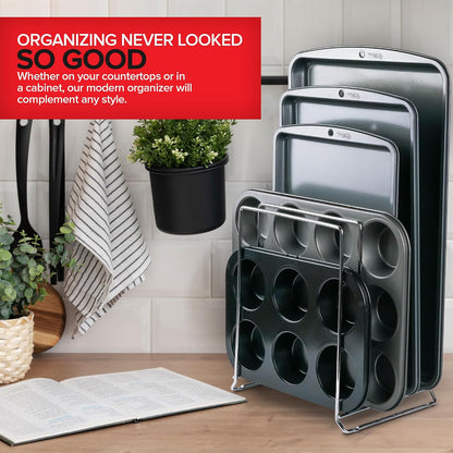 Stock Your Home Black (2 Pack) Extra Tall Steel Baking Pan Organizer Rack for Cabinet Storage or Kitchen Counter, Cookie Baking Sheet Organizer with Dividers, Muffin Tin and Cutting Board Holder