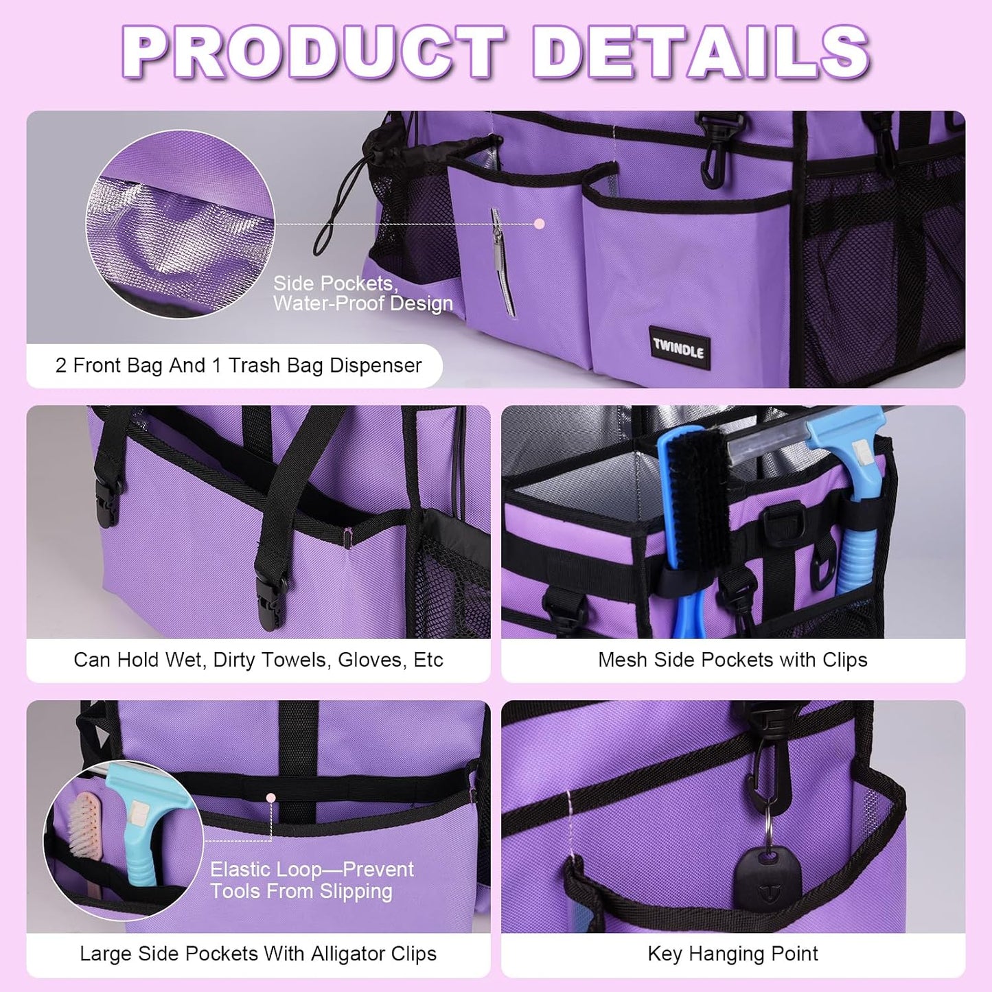 Extra Large Cleaning Caddy Bag with Built-In Support Board, Cleaning Tote Organizer with Removable Divider, Supply Carryall with Adjustable Shoulder Strap and Waist Belt for Cleaners & Housekeeper