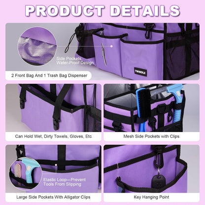 Extra Large Cleaning Caddy Bag with Built-In Support Board, Cleaning Tote Organizer with Removable Divider, Supply Carryall with Adjustable Shoulder Strap and Waist Belt for Cleaners & Housekeeper