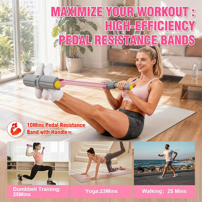 Foot Pedal Resistance Bands with Handles, Multifunction Elastic Yoga Exercise Bands, Home Gym Fitness Equipment for Women & Men to Tone Abs, Core, Legs, Arms, Waist