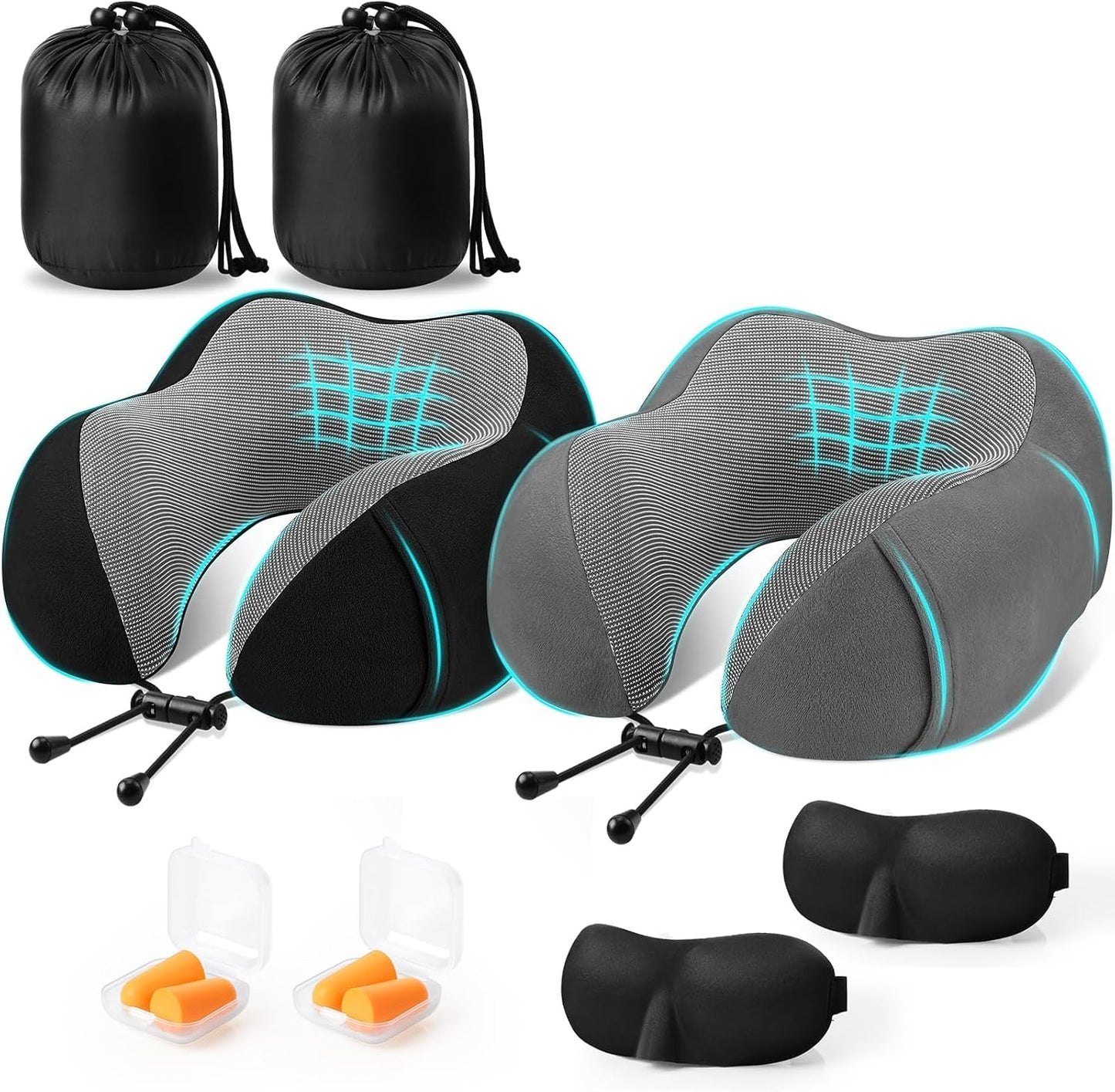 CloudBliss Neck Pillow for Airplanes, Memory Foam Travel Pillow, Black | Compact Flight Pillow with Eye Mask, Earplugs, Carry Bag, Travel Neck Pillow for Long Flight Sleep, Plane Travel Essentials