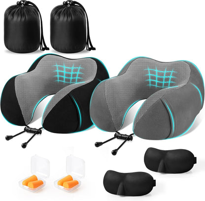 CloudBliss Neck Pillow for Airplanes, Memory Foam Travel Pillow, Black | Compact Flight Pillow with Eye Mask, Earplugs, Carry Bag, Travel Neck Pillow for Long Flight Sleep, Plane Travel Essentials
