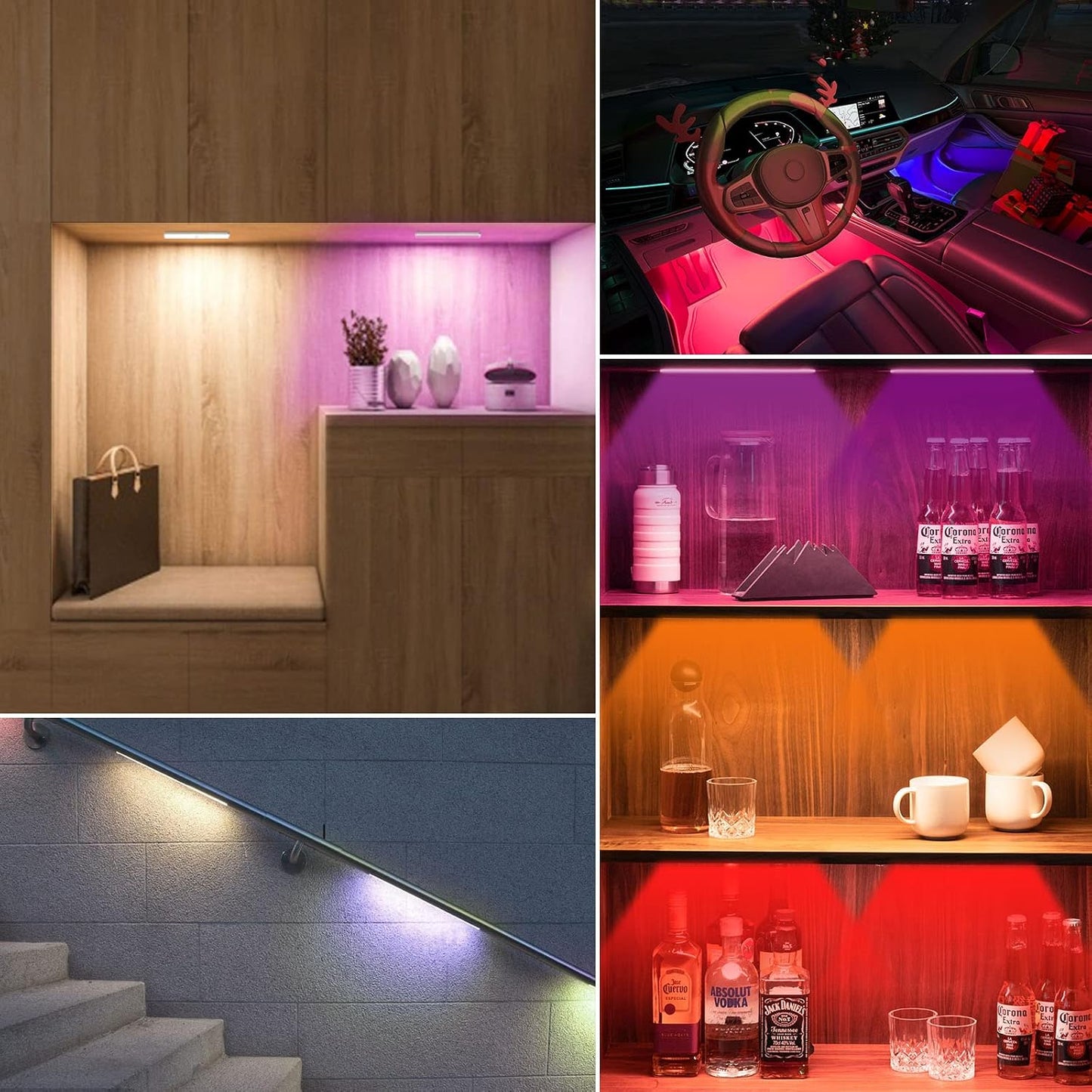 Diomart Motion Sensor Under Cabinet Lighting, RGB Rechargeable, 4 Pack | 58 LEDs,15 RGB colors. Remote & motion sensor dual control. Dimming, Auto-off timer