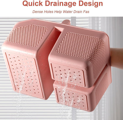 Plastic Shower Caddy Portable Shower Basket with Bamboo Handle, White | Cleaning Caddy Organizer Storage Tote for Bathroom, College Dorm Essentials, Bath Toy Storage