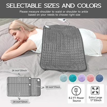 Heating Pad for Period Cramps, Heating Pad for Back/Neck/Shoulder Muscle Pain, 6 Heating&4 Timer Setting, Auto Shut Off, Dry/Moist Heat & Machine Washable, Gray Birthday Christmas Gifts for Women Mom
