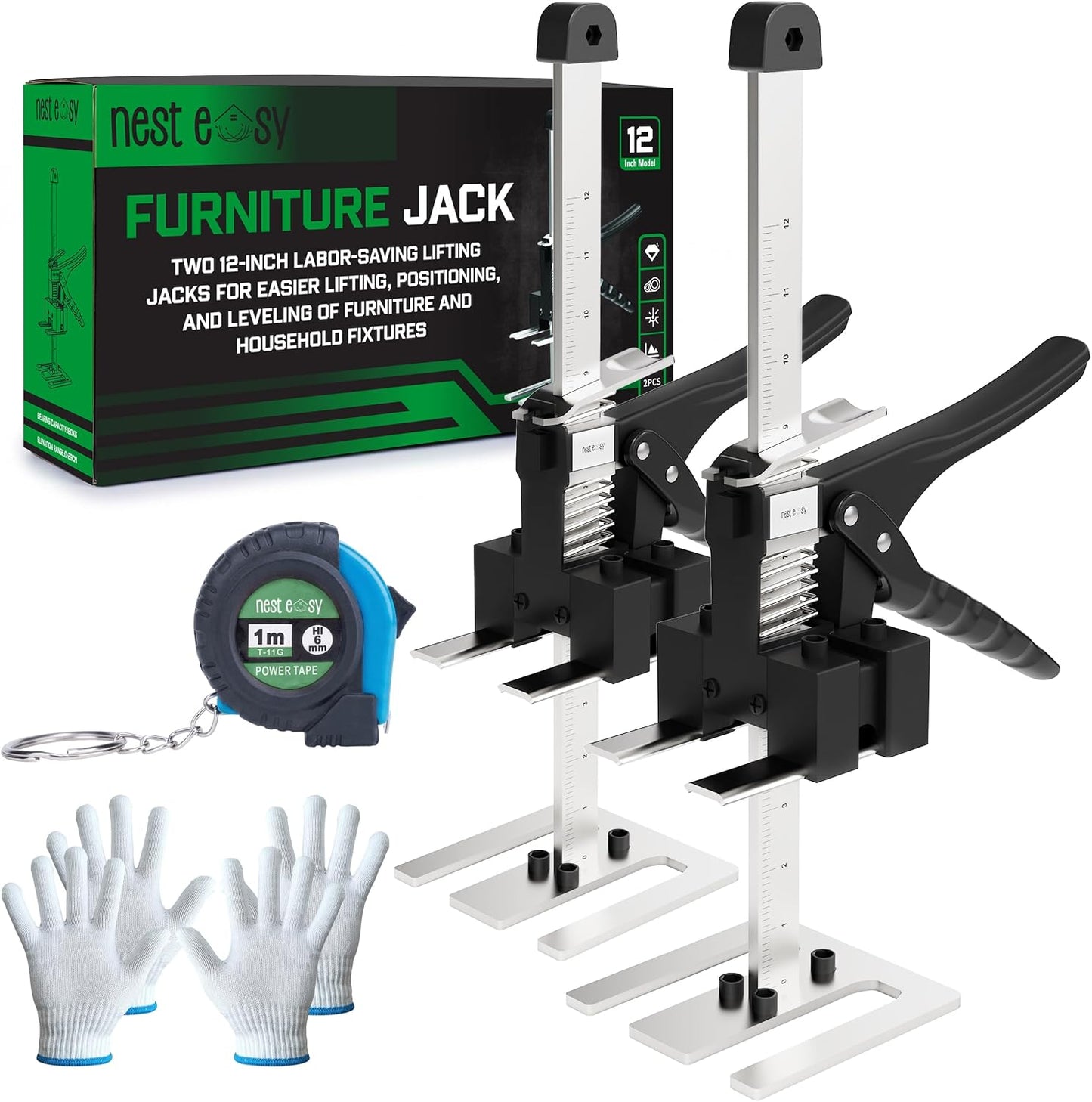 Furniture Jack 2 Pack Labor Saving Arm Jack 12IN Handle, 360 LBS Capacity | Labor-Saving Arm Jack Handle - Ideal for Cabinets, Doors, Windows & Furniture, Hand-Operated Construction Lift Solution Tools
