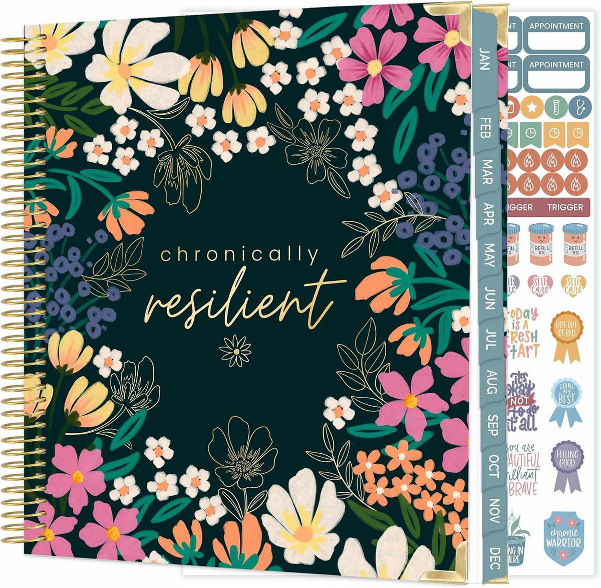 bloom daily planners Undated Chronic Illness Planner & Medical Journal - 12 Month Pain & Symptom Tracker, Mood & Medication Log, Appointment Organizer (7” x 9”) - Chronically Resilient