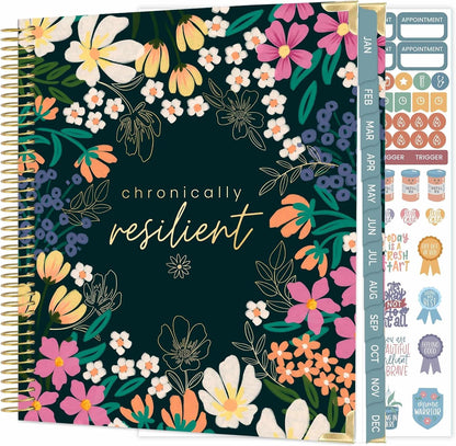 bloom daily planners Undated Chronic Illness Planner & Medical Journal - 12 Month Pain & Symptom Tracker, Mood & Medication Log, Appointment Organizer (7” x 9”) - Chronically Resilient