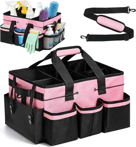 Wearable Large Cleaning Caddy Bag with Dividers, Household Cleaning Caddy for Cleaning Supplies Organizer Car Wash, Cleaner Tote Detailing Bag with Shoulder Strap and Handles for Housekeeper Storage