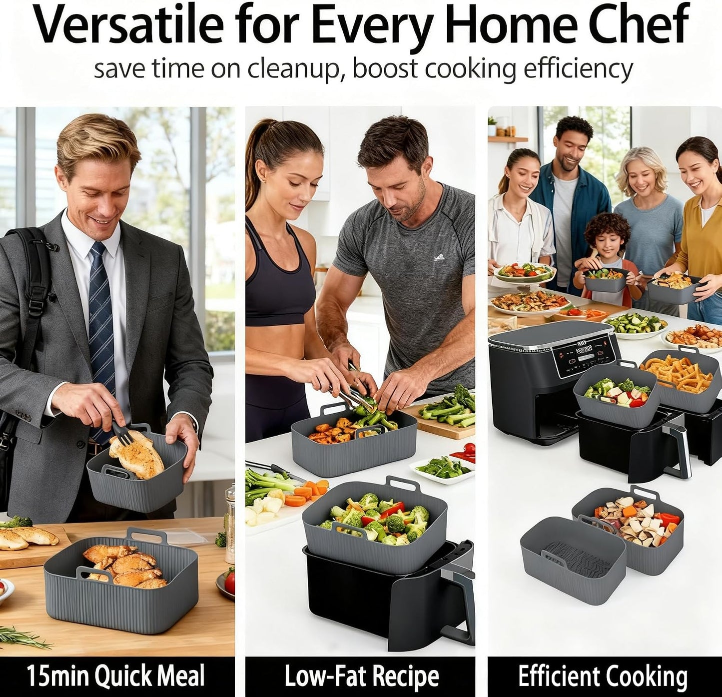 Silicone Air Fryer Liners for Ninja - Reusable DZ201 8QT Dual Basket - Rectangular 2-Pack Vacuum-Packed Easy-Clean Dishwasher-Safe Food-Safe for Home Chefs - Housewarming Gifts