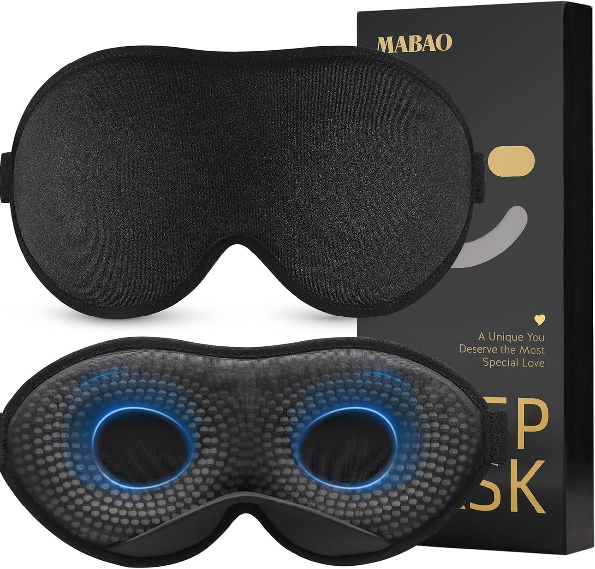 MABAO Weighted Sleep Mask, 100% Blackout Blindfold for Sleeping, Black