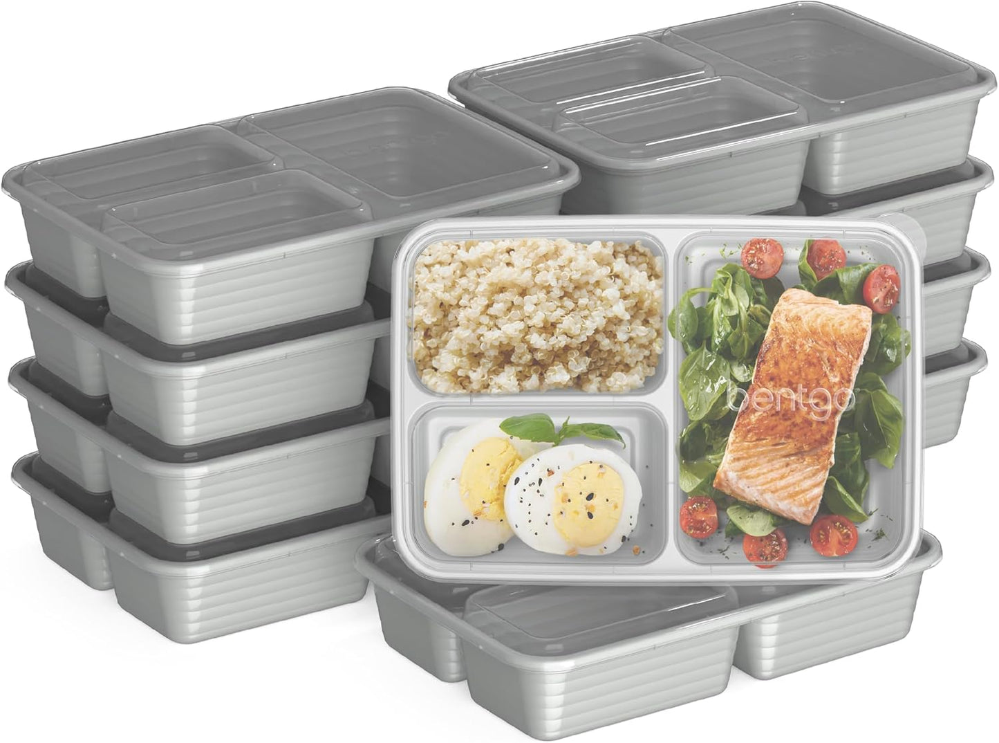 Bentgo Prep 3-Compartment Meal Prep Containers with Lids, 20 Piece Set | 4-Cup Capacity, Portion Control, Stackable, Microwave, Freezer & Dishwasher-Safe, PFAS & BPA-Free (Navy Blue)