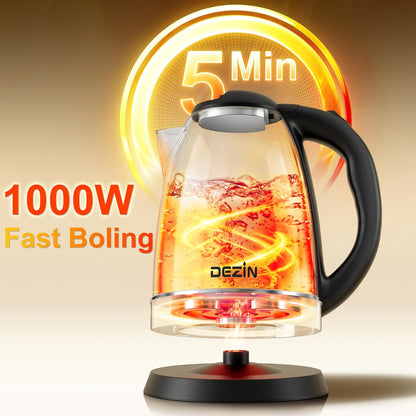 DEZIN 2L Electric Kettle, Fast Boil Electric Tea Kettle, 1000W Water Boiler | BPA-Free Electric Water Kettle Stainless Steel, Auto Shut-Off & Boil-Dry Protection, Ideal for Boiling Water, Coffee, Tea