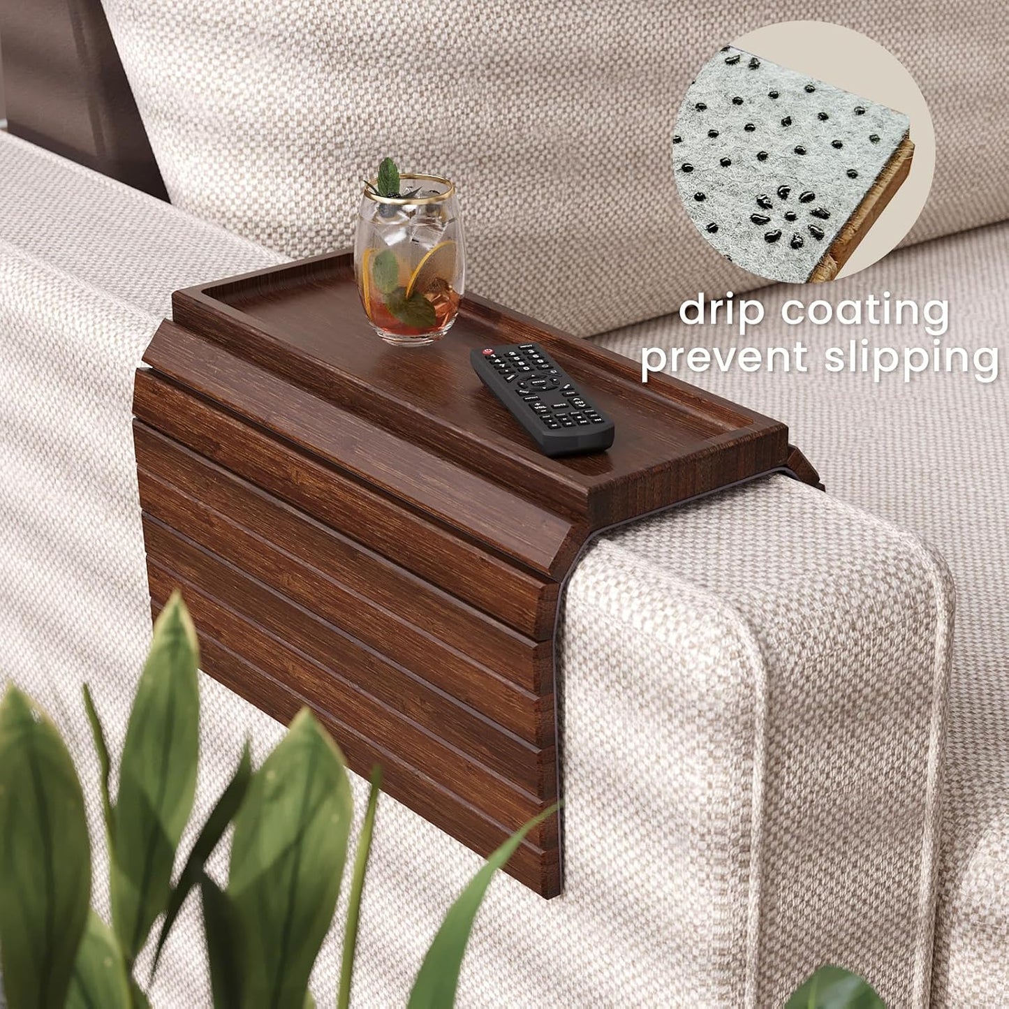 Bamboo Folding Sofa Arm Tray with Anti-Slip Pad (Natural) | Couch Armrest Tray,Foldable Build, Space-Saving Storage, No Assembly, easy to clean, universal arm fit,Gift box