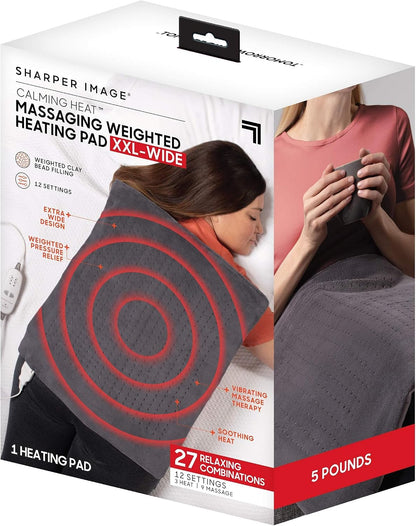 Calming Heat Massaging Vibrations Weighted Heating Pad by Sharper Image | Temperature Settings, Auto Shut-Off Feature, Gift for Holidays, Women & Men | 3 Heat, 6 Massage, 12” x 24”, 4 lbs