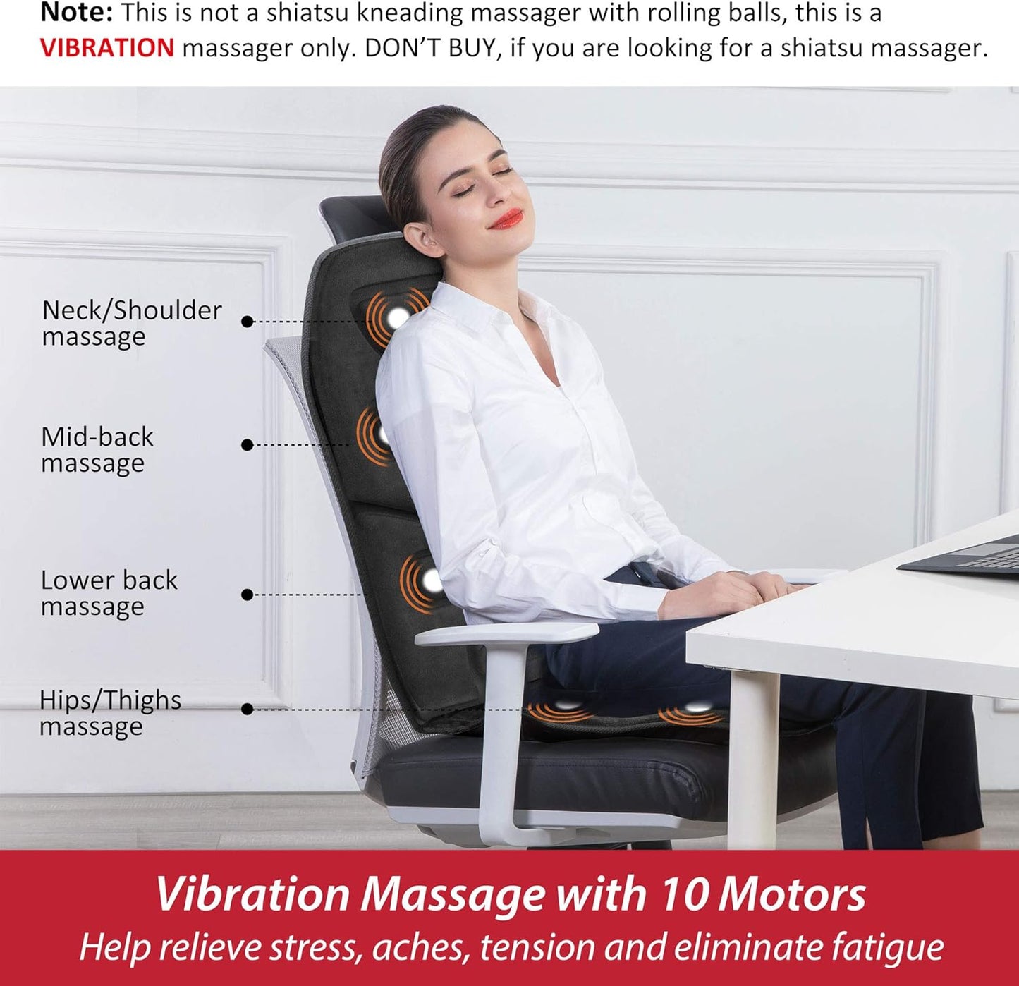 COMFIER Back Massager with Heat, Vibration Massage Seat Cushion with 8 Massage Nodes & 5 Modes, Adjustable Chair Massager Pad for Home Office, Heated Chair Pad, Gifts for Women Men Mom Dad