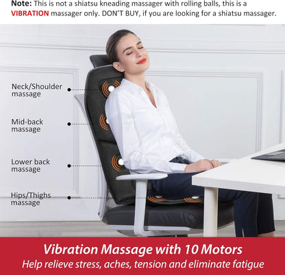 COMFIER Back Massager with Heat, Vibration Massage Seat Cushion with 8 Massage Nodes & 5 Modes, Adjustable Chair Massager Pad for Home Office, Heated Chair Pad, Gifts for Women Men Mom Dad