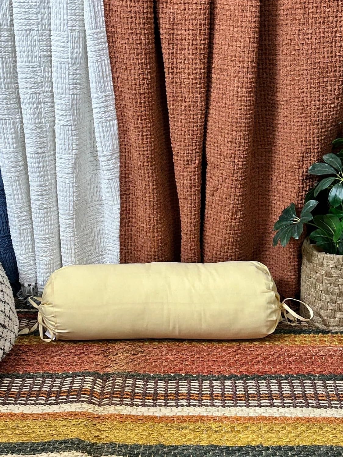 Saffron HANDICRAFTS Cotton 240TC - Bolster Cover Full Round Removable Cover for Neck Roll, Leg Rest,Yoga Practice, Meditation, Bed Sofa Couch (Teal Blue, 8"x24"(20 cm x 60 cm))