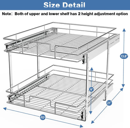 LOVMOR 2 Tier Individual Pull Out Cabinet Organizer 11" W x 18" D, Slide Out Kitchen Cabinet Storage Sliding Shelves