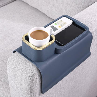 HMASYO Couch Cup Holder Tray – Weighted Silicone Sofa Armrest Organizer Table with Anti-Spill Coaster, Easy Reach for Drink, Snacks, Remote & Phone, Non-Slip Base, Easy Clean