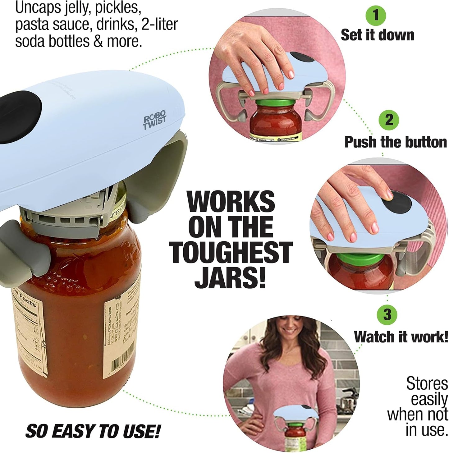Robotwist Electric Jar Opener Top Rated for Seniors, Deluxe Model with Improved Torque, 1 Touch Automatic Easy Jar Opener for Weak Hand and Arthritis – Works on All Jar Sizes