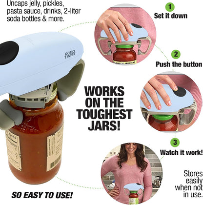 Robotwist Electric Jar Opener Top Rated for Seniors, Deluxe Model with Improved Torque, 1 Touch Automatic Easy Jar Opener for Weak Hand and Arthritis – Works on All Jar Sizes