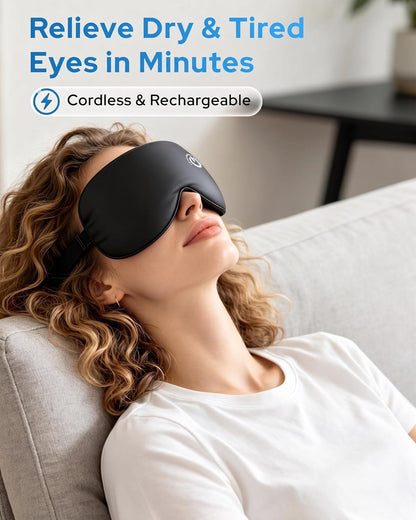 Heated Eye Mask for Dry Eyes, FSA-HSA Eligible, Cordless Rechargeable Warm Compress, 100% Mulberry Silk Removable Cover, 3 Heat Settings 95-131°F, 20-Min Auto-Off, USB-C, Stye & Sleep
